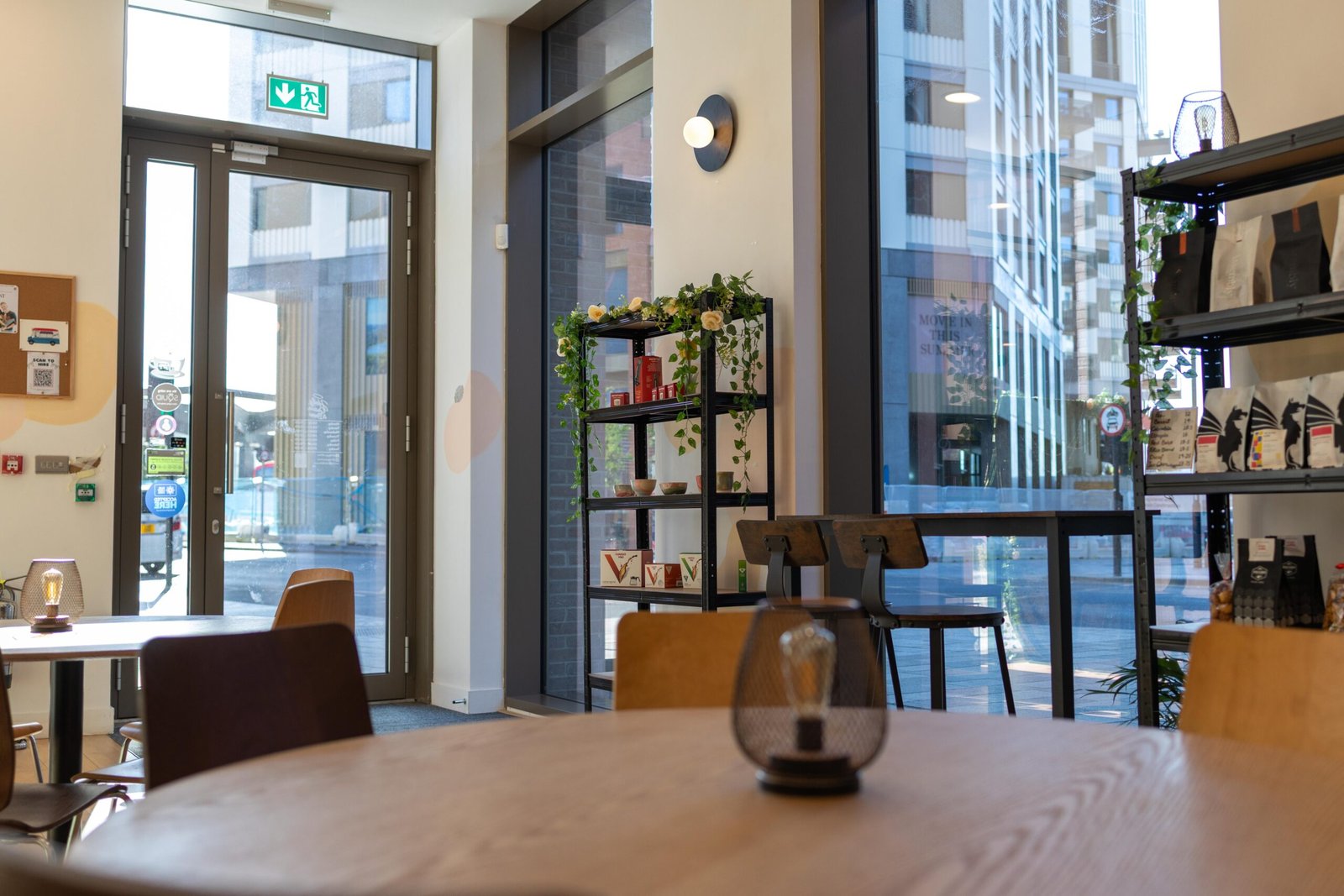 Interior seating with tall windows letting in natural light