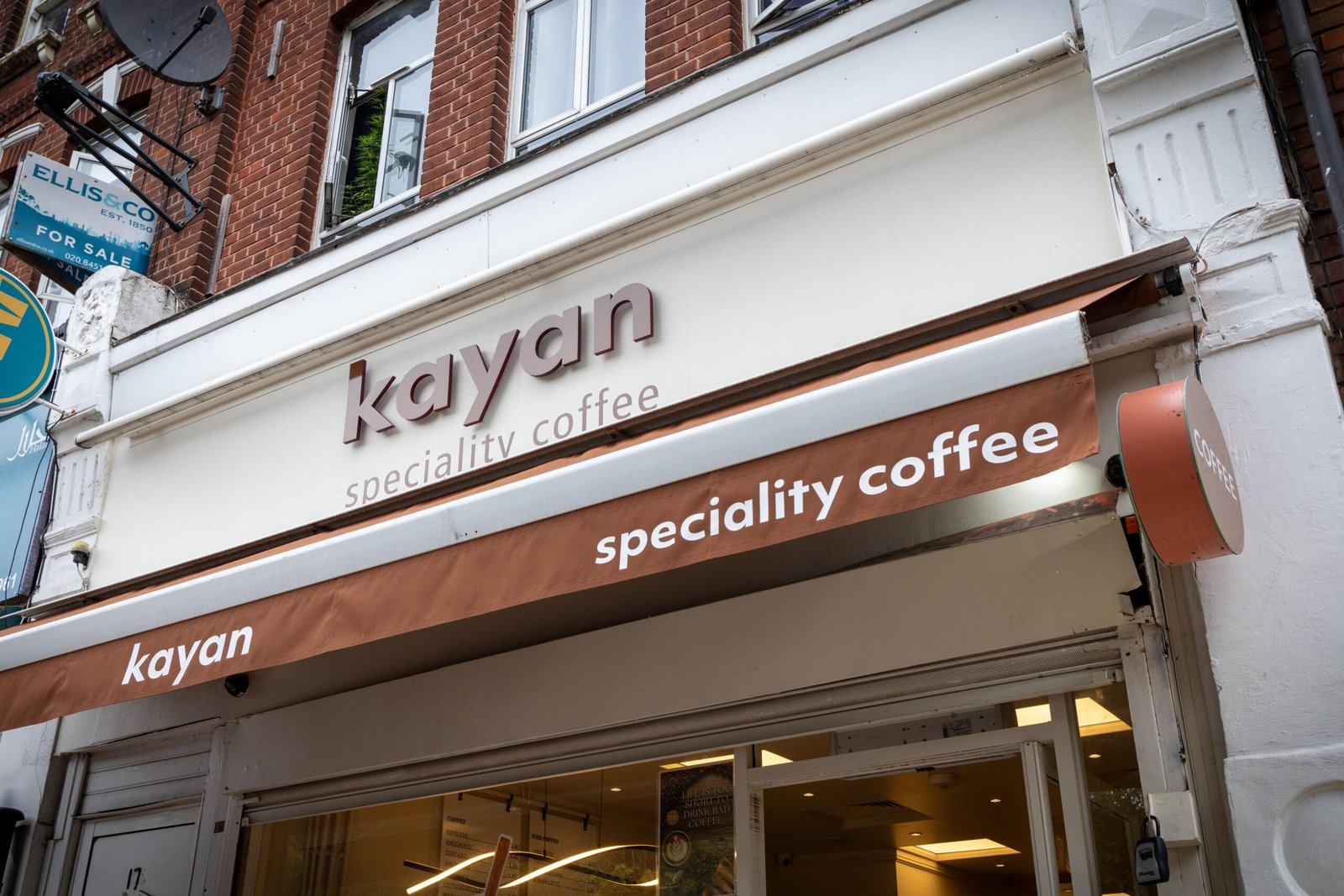 The Kayan Specialty Coffee shopfront and awning on Salisbury Road