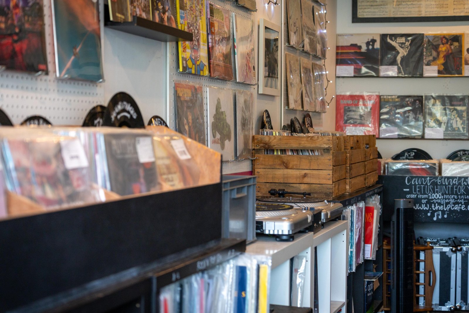 A customer browsing the record collection at The LP Café