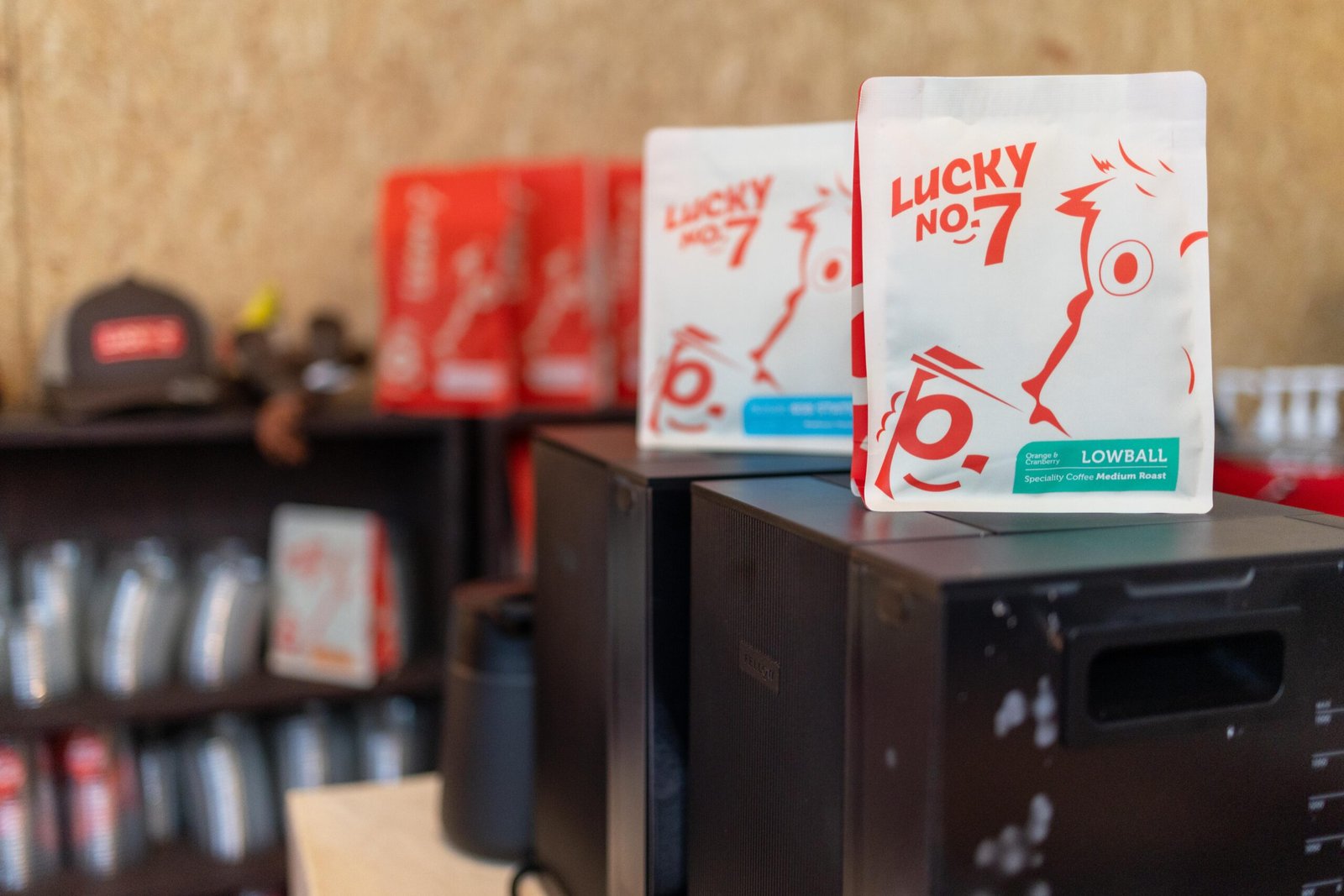 Lucky No. 7 retail coffee bags and merchandise on display at Bristol Coffee Festival