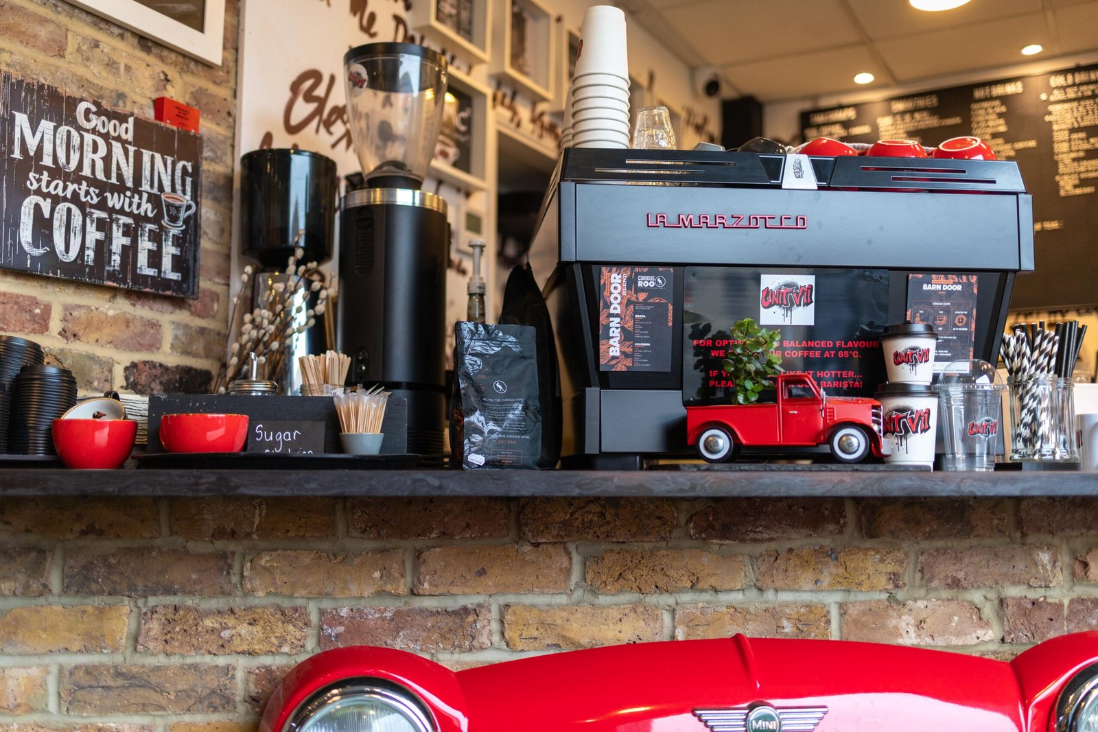 The Coffee and Smashraps signage above the entrance
