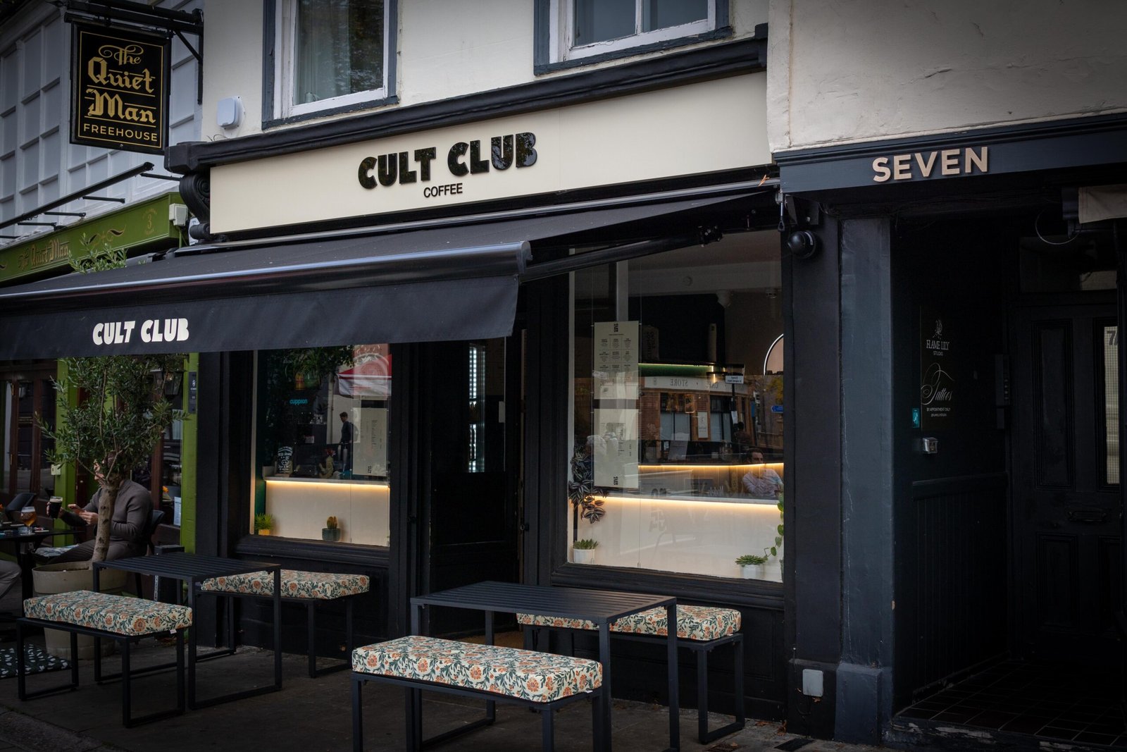 Cult Club Coffee shopfront with benches outside